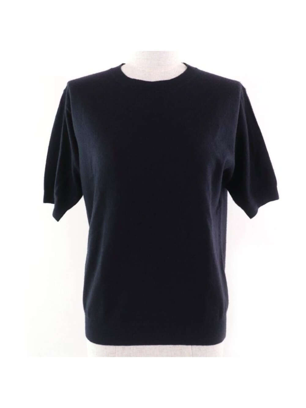 Prada 2023 P24 D2 Q 100% Cashmere Crewneck Short Sleeve Knit Sweater Navy 36